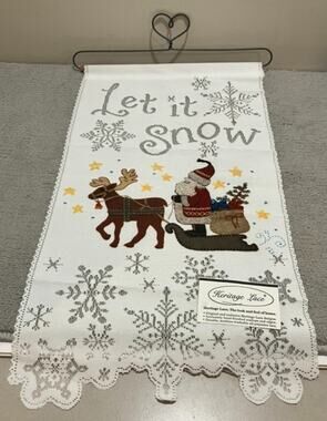 Heritage Lace Wall Hanging With Hangar Let it Snow Santa Sleigh NEW